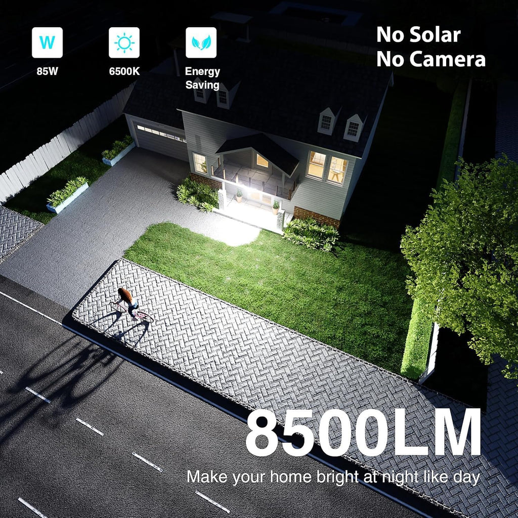85W Motion Sensor Outdoor Light, 8500LM Ultra-Bright LED Security Light with 3 Adjustable Heads, IP65 Waterproof Dusk