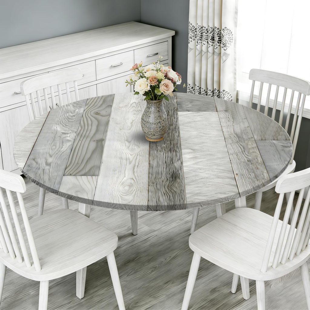 Wood Grain 60 Inch Round Fitted Cloth Tablecloth with Elastic Edged, Waterproof Oil Proof Wipeable Table Cover for