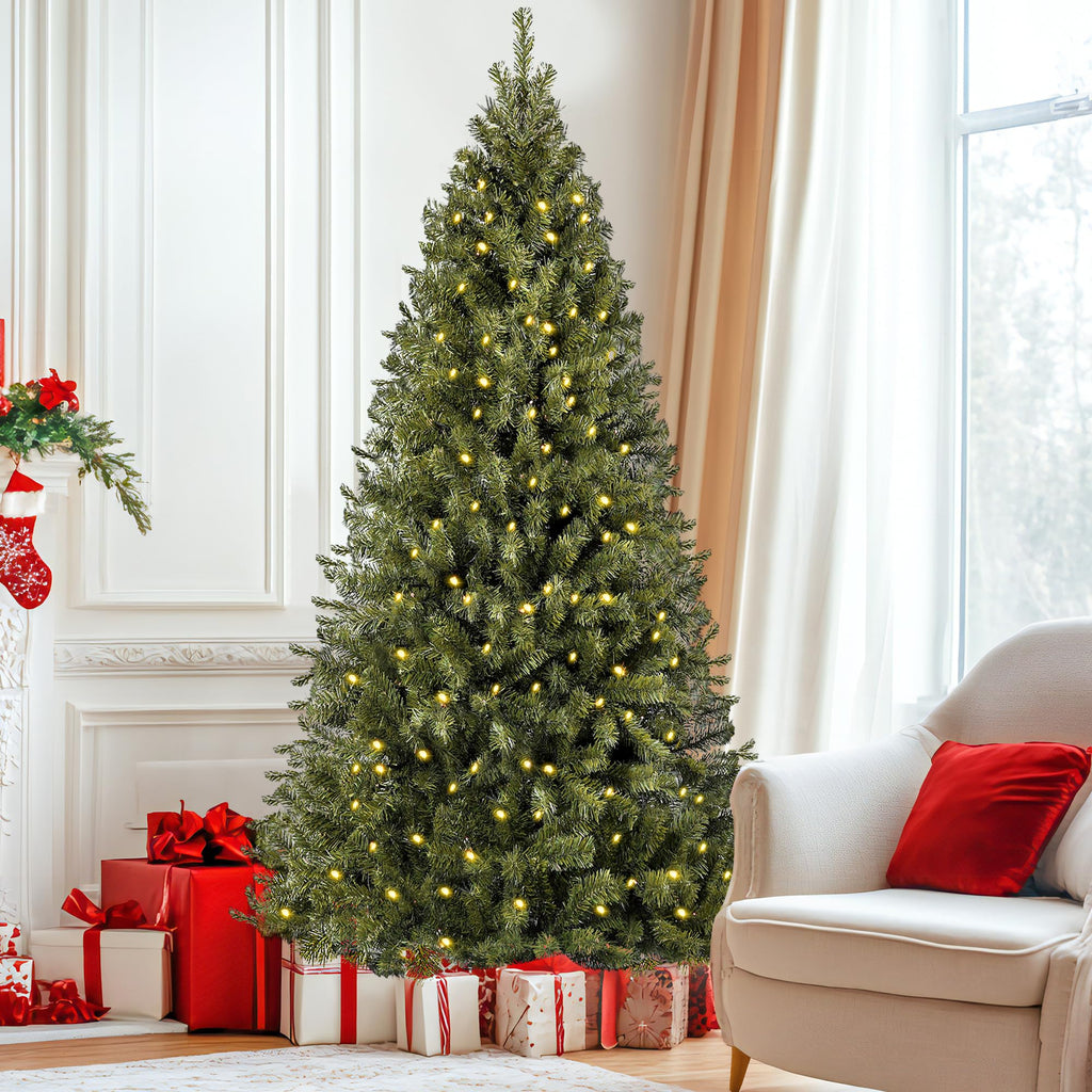 6ft Pre-Lit Christmas Tree, Green Artificial Full Spruce Christmas Tree, Party Decoration w/ 970 Branch Tips, 250