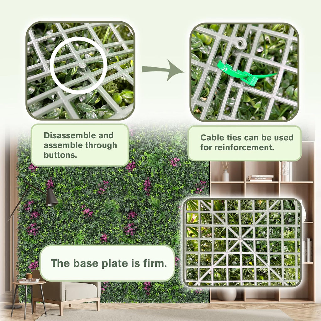Faux Greenery Grass Wall Boxwood Plant Panel: 20"x20"() - Set of 8