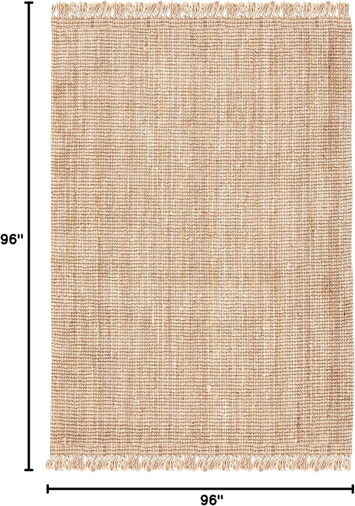 Natural Fiber Collection Area Rug - 8' Square, Natural, Handmade Woven Fringe Jute, Ideal for High Traffic Areas