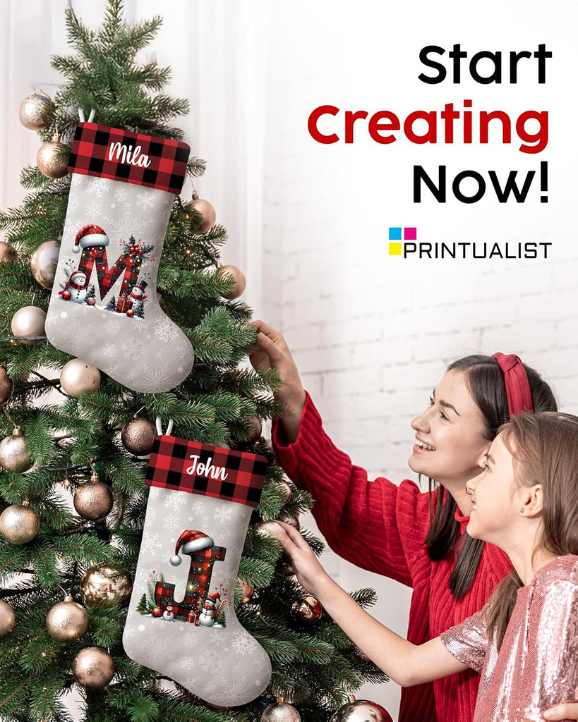 Personalized - Xmas Stockings for Family, Kids, Baby, Cat & Dogs - Add Name, Initial or Photo - Fireplace Christmas