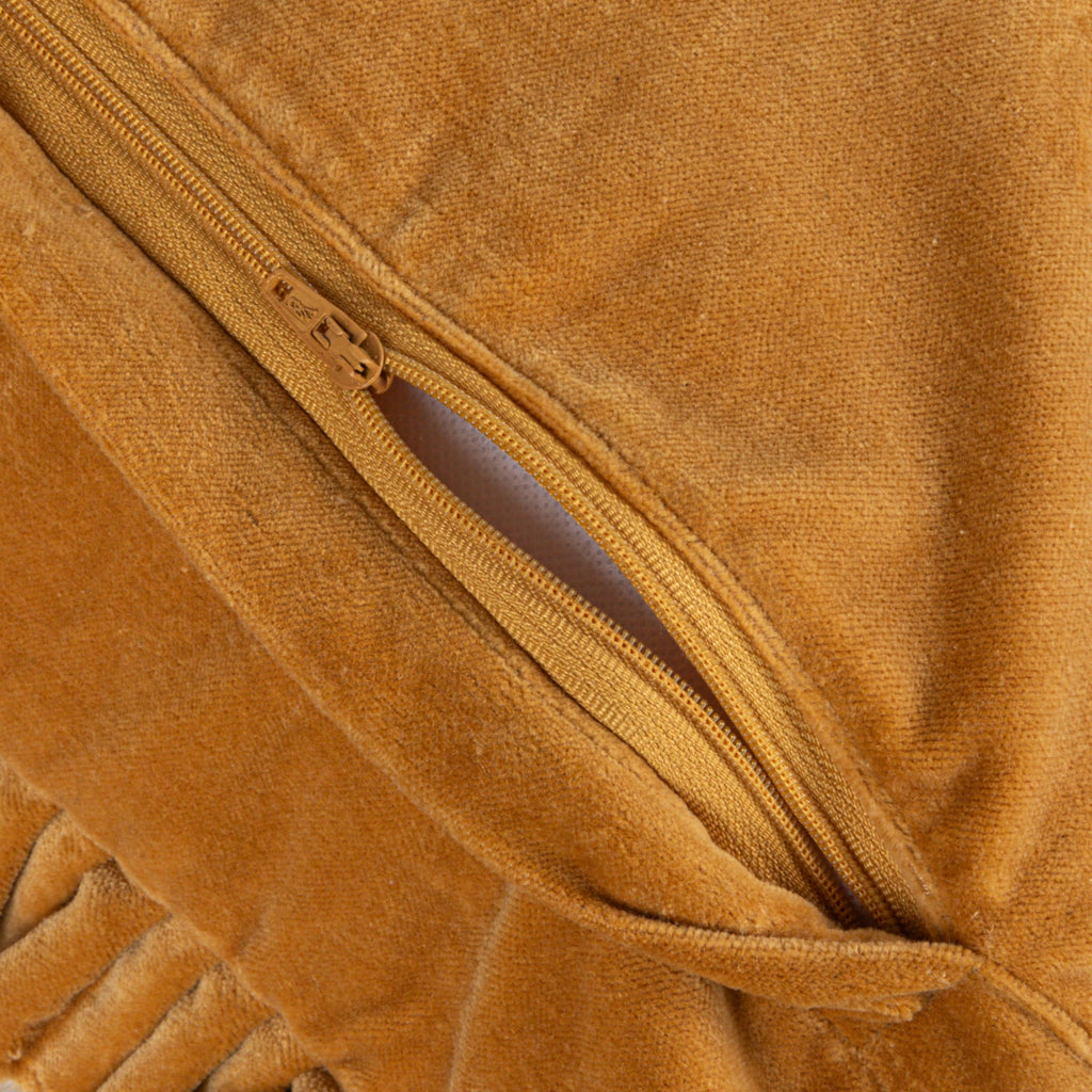 Velvet Ruffled Square Pillow, Mustard