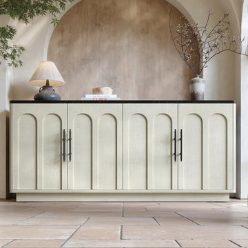 67" Arched Buffet Cabinet, 4-Door Sideboard Credenza, Warm White