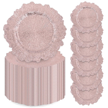 100 Pcs Rose Gold Charger Plates Bulk, 13" Reef Plate Chargers