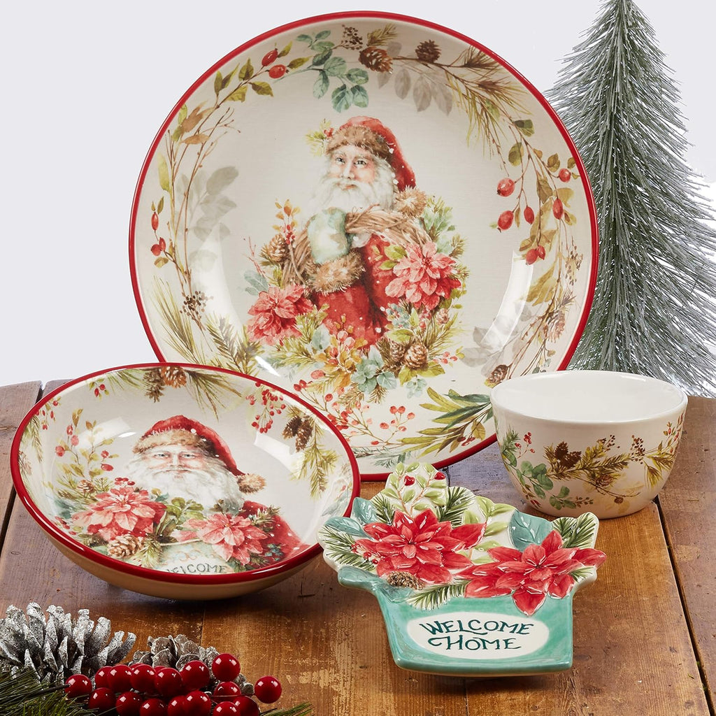 Christmas Story 16pc Dinnerware Set - Service for 4 with Santa Plates, Bowls & Mugs - Vintage Holiday Ceramic Set