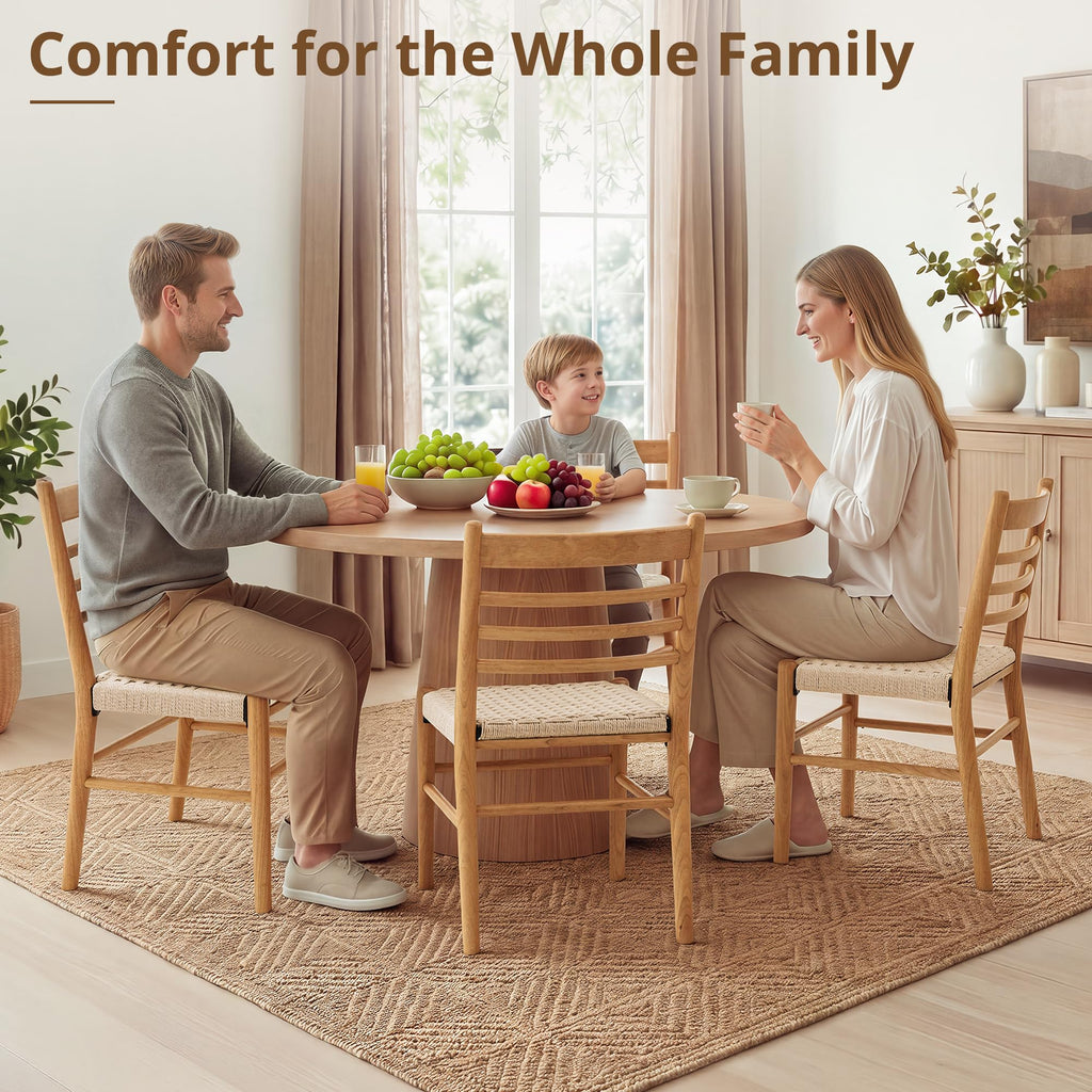 Dining Chairs Set of 4, Mid Century Modern Solid Rubberwood Ladder Back Wicker Chairs, Hand Woven Rattan Paper Rope