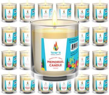 24-Count 26 Hour Candles, 1 Day Glass Yahrzeit Yom Kippur Memorial Candles Burns for Approximately 26 Hours, Good for
