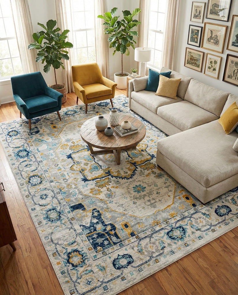 Madeline Vintage Rug - 10' x 13' Gray Easy-Clean Rug - Classic Old World Style
