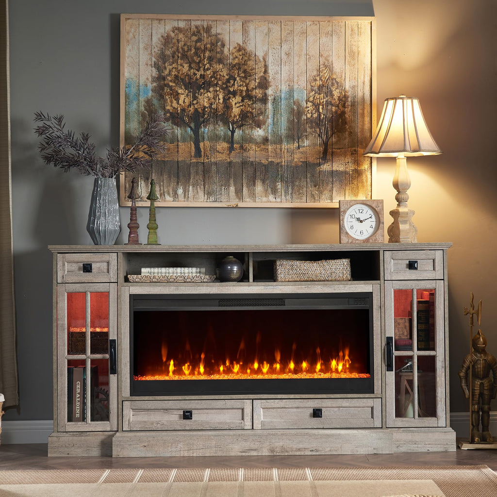 Farmhouse for 80 Inch TV, Light Rustic Oak
