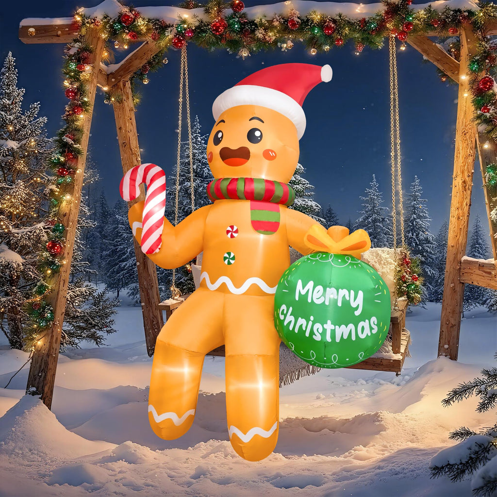11FT Christmas Inflatable Outdoor Decoration, Climbing Gingerbread Inflatable Blow up Yard Decorations with LED