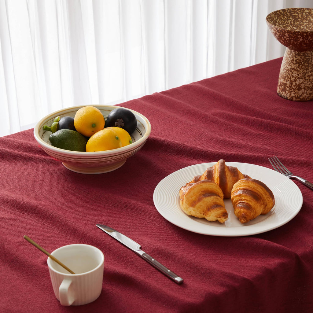 Tassel Linen Rectangular 6ft Table Cloth, Burgundy 60x104 Inch