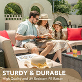 Patio Furniture Sets 6 Pieces Outdoor Sectional Rattan Sofa Manual Weaving Wicker Patio Conversation Set with Glass