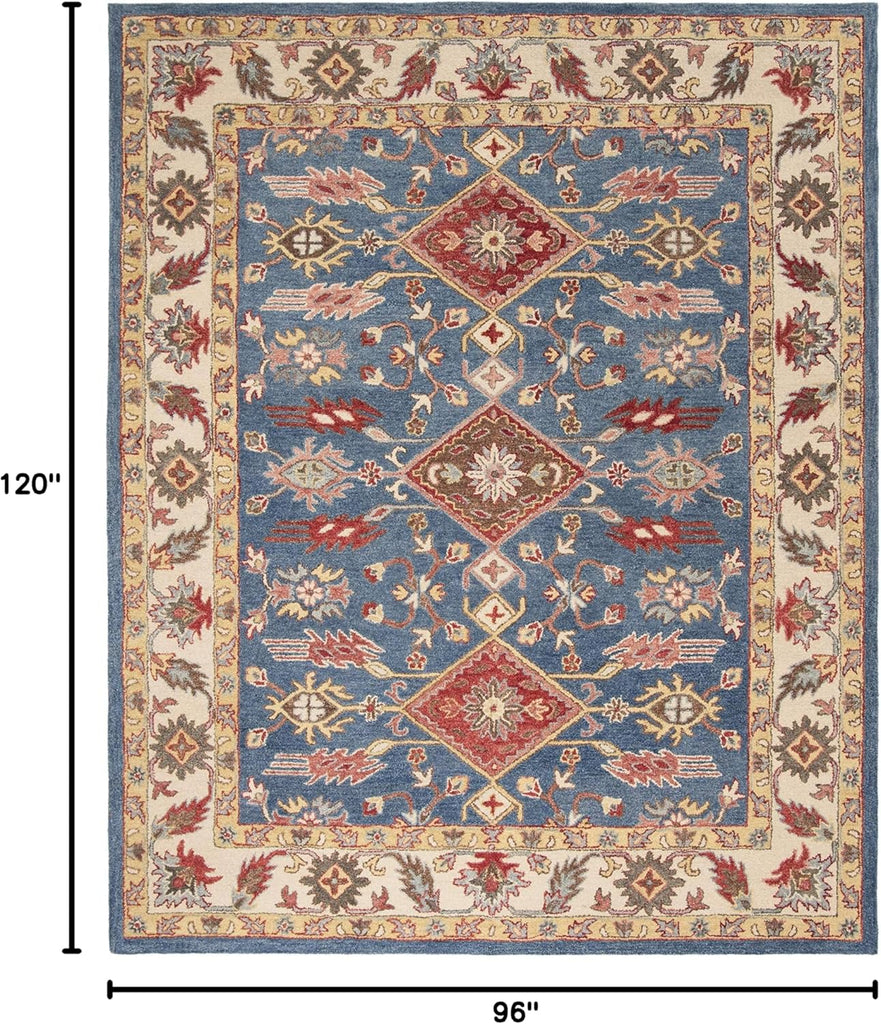 Area Rug 8x10 - Antiquity - Large - Blue & Red, Handmade Wool, Traditional Design
