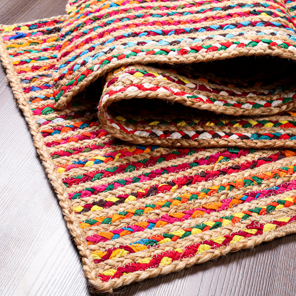 Jute Cotton Braided Woven Runner 2x6 Feet - Multi Color