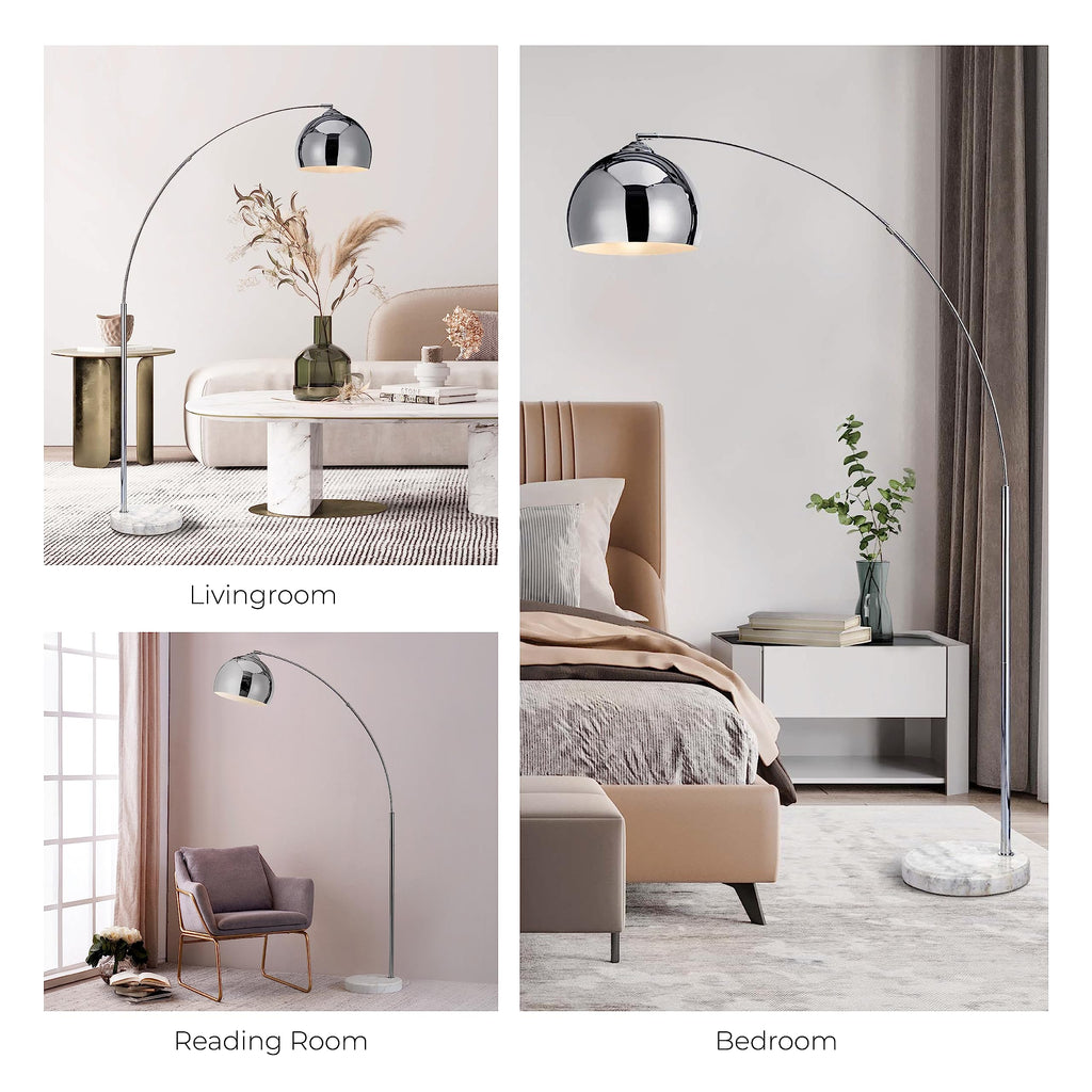 Arquer 68.1" Arc Floor Lamp s, Home Offices, Dining Rooms, Bedrooms with Faux White Marble Base and Chrome Bell