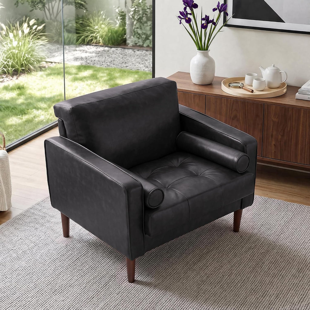 34.5" Arm Chair, Modern Faux Leather Accent Chair, Black