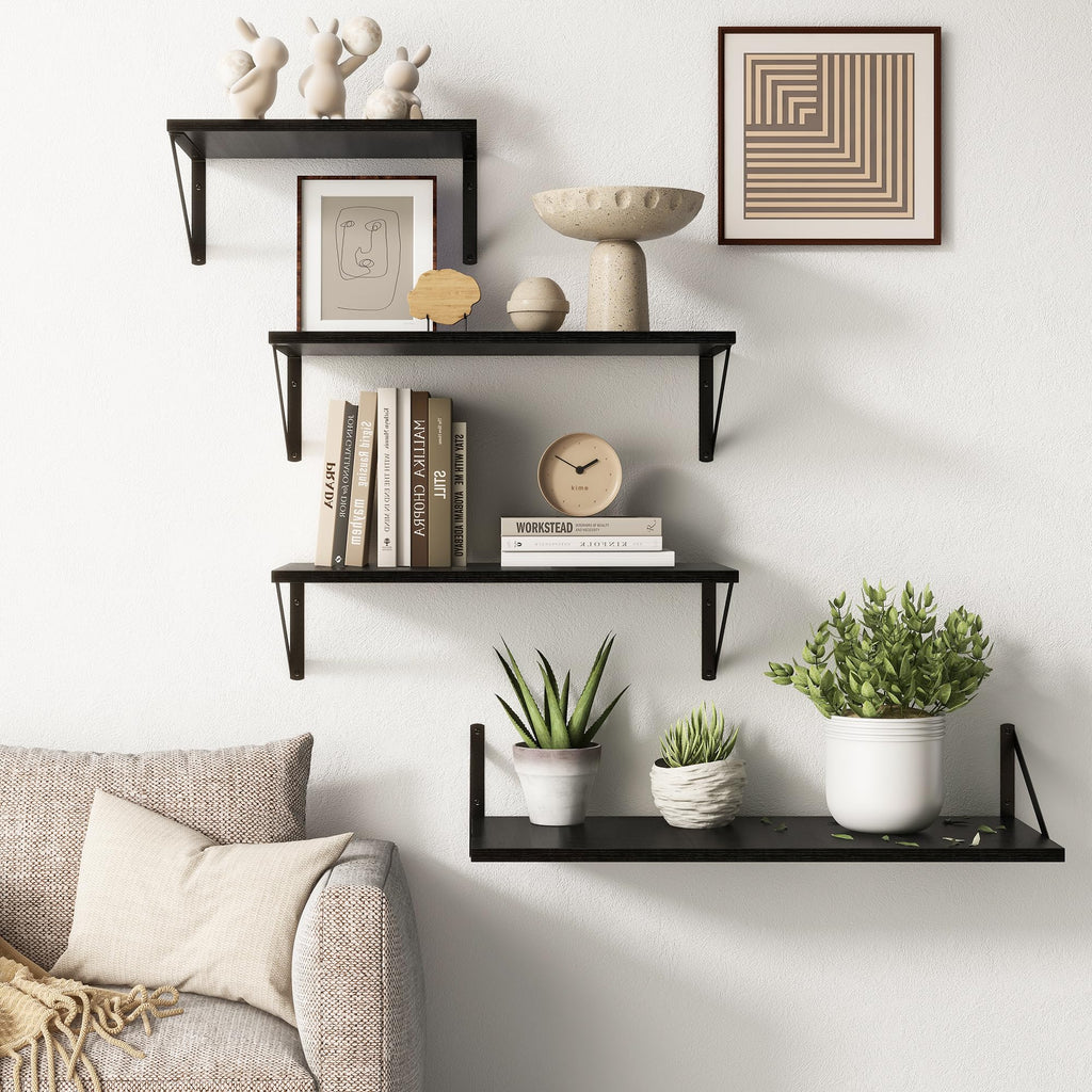 10 Inch Deep Floating Shelves, Black Floating Shelf 16 Inch Long, 16" W x 10" D Wall Shelves Set of 2, Deep Shelves
