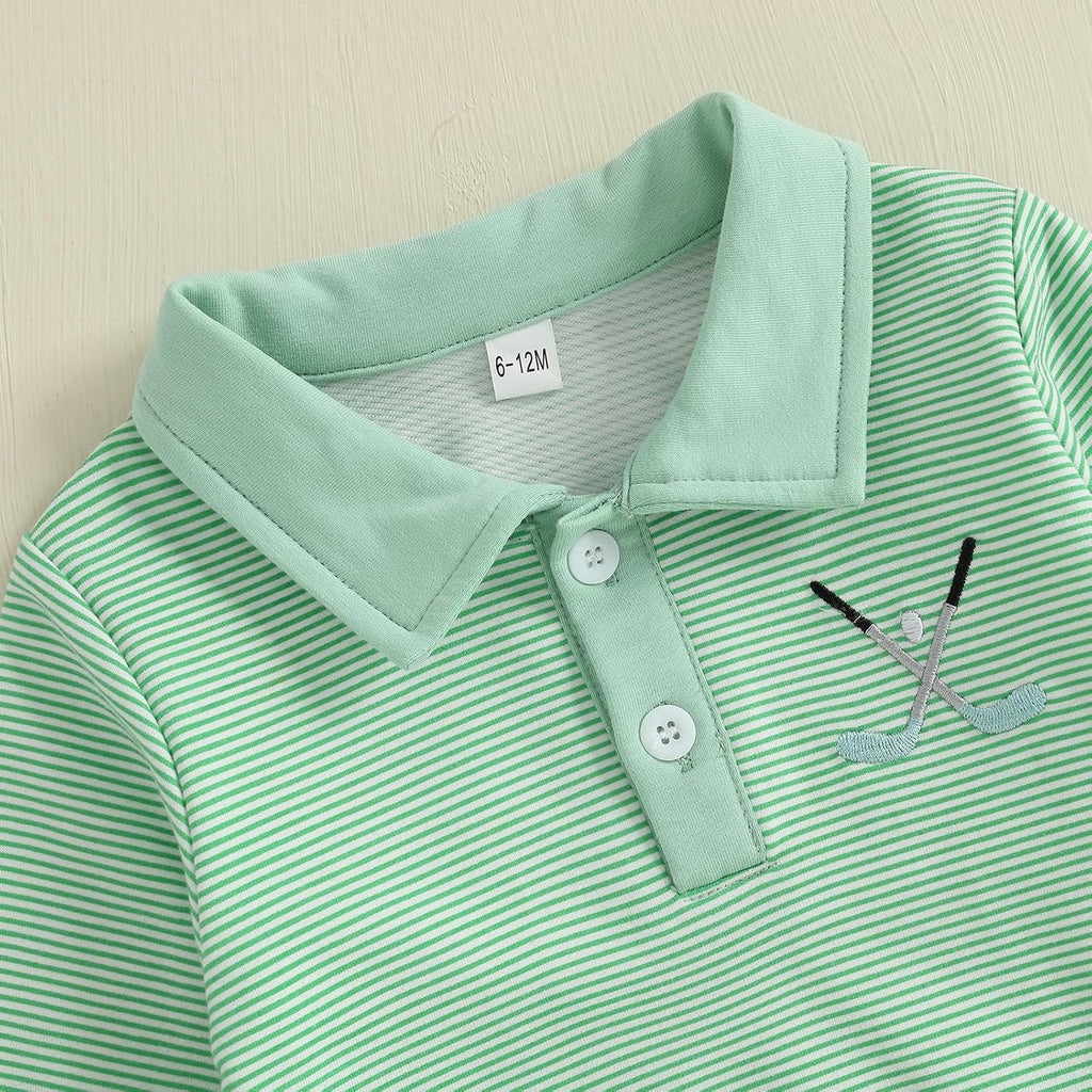 Toddler Boy Girl Golf Outfit Stripes Long Sleeve Sweatshirt Shirt Cute Pants Set Kids Baby Fall Winter Clothes