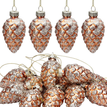 Christmas Pinecone Glass Hanging Ornaments, Xmas Tree Pinecone Decor - Set of 12