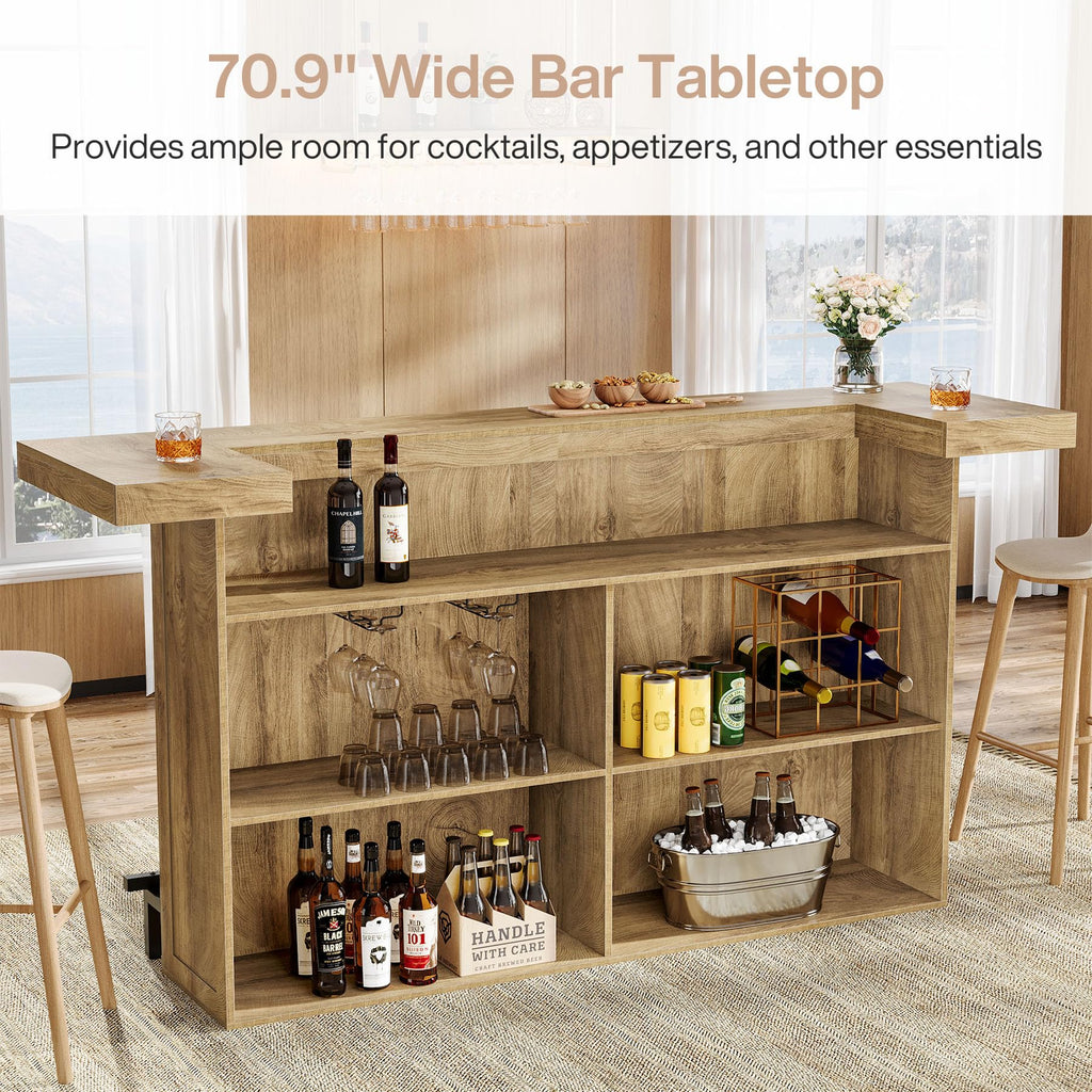 70.9" Large Bar Table with Storage, Wooden Home Bar Unit