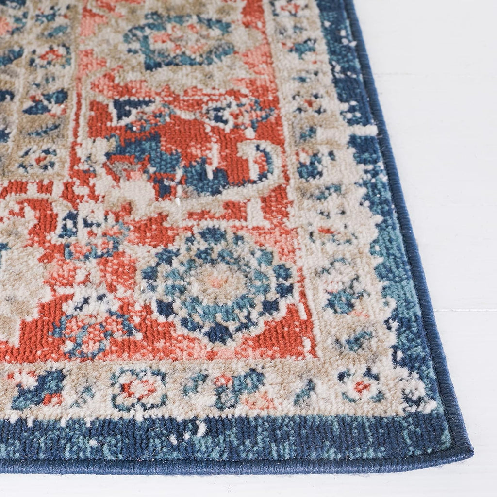 Madison Collection Area Rug, Navy & Rust, Oriental Distressed Medallion Design, Non-Shedding & Easy Care
