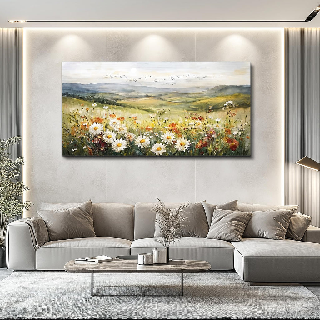 Canvas Wall Art Large Framed Wall Decor Modern Office Wall Decorations Prairie Flowers Landscape Painting Farmhouse