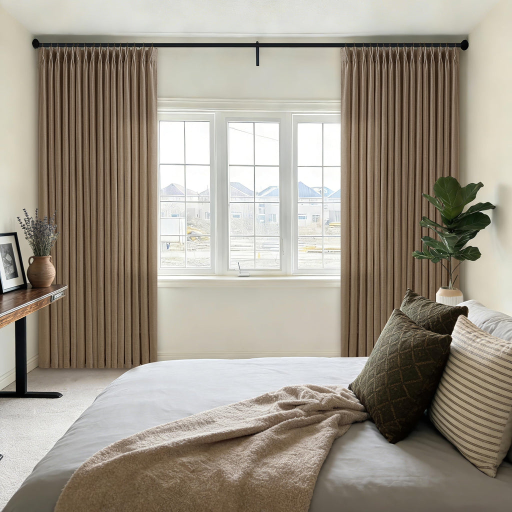Pleated Linen 120 Inches Light Filtering Dark Brown Ceiling Curtains 50W