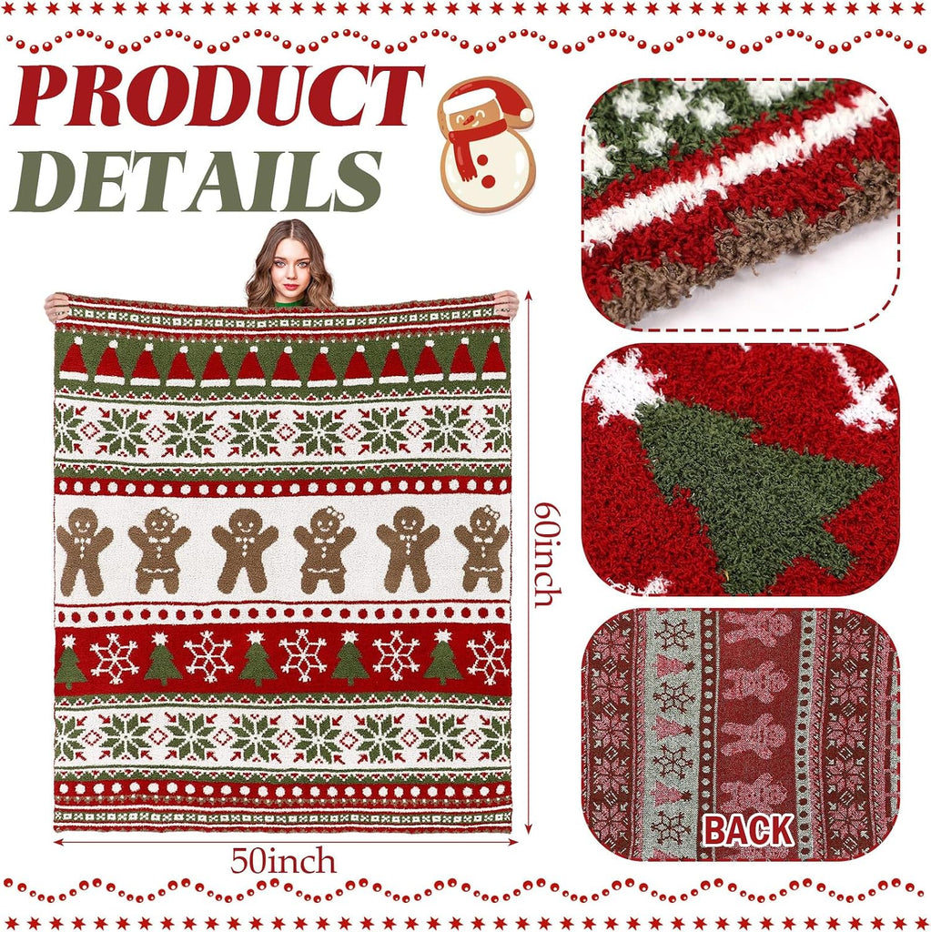 Large Chrismas Gingerbread Throw Blanket 50 x 60 Inch Soft Xmas Gingerbread Man Knit Throw Reversible Knitted Blanket