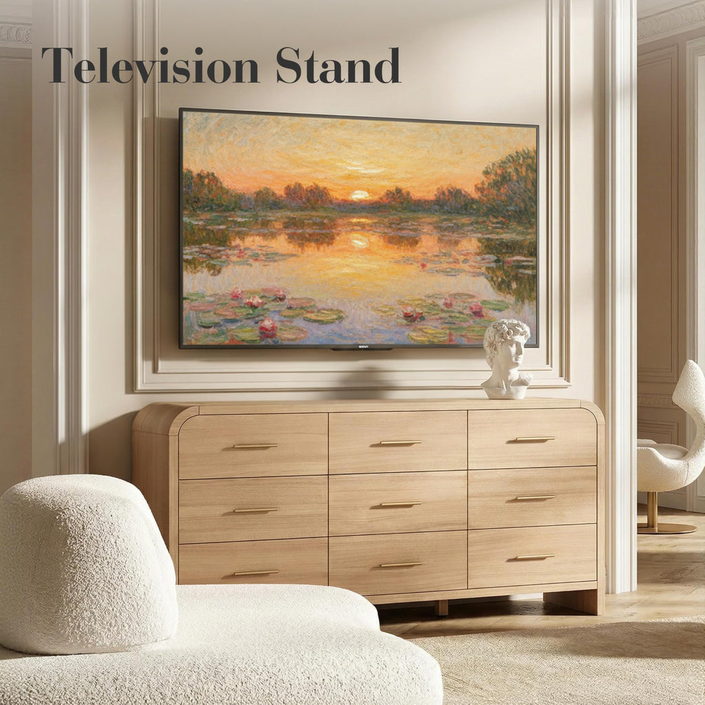 Curved 9-Drawer Dresser, 63" Wide Modern Chest of Drawers, Vanity Desk TV Stand, Closet Storage Drawers Organizer