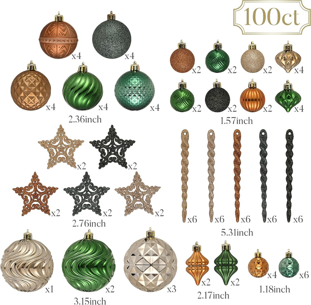100ct Christmas Tree Decorations Ball Ornaments Set