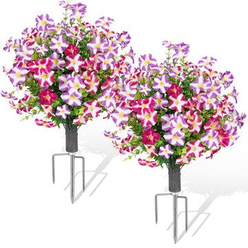 Artificial Flowers Topiary Ball Bush with Pink Purple Flower for Outdoor, 24.8" Fake Flower Tree Plant with Ground