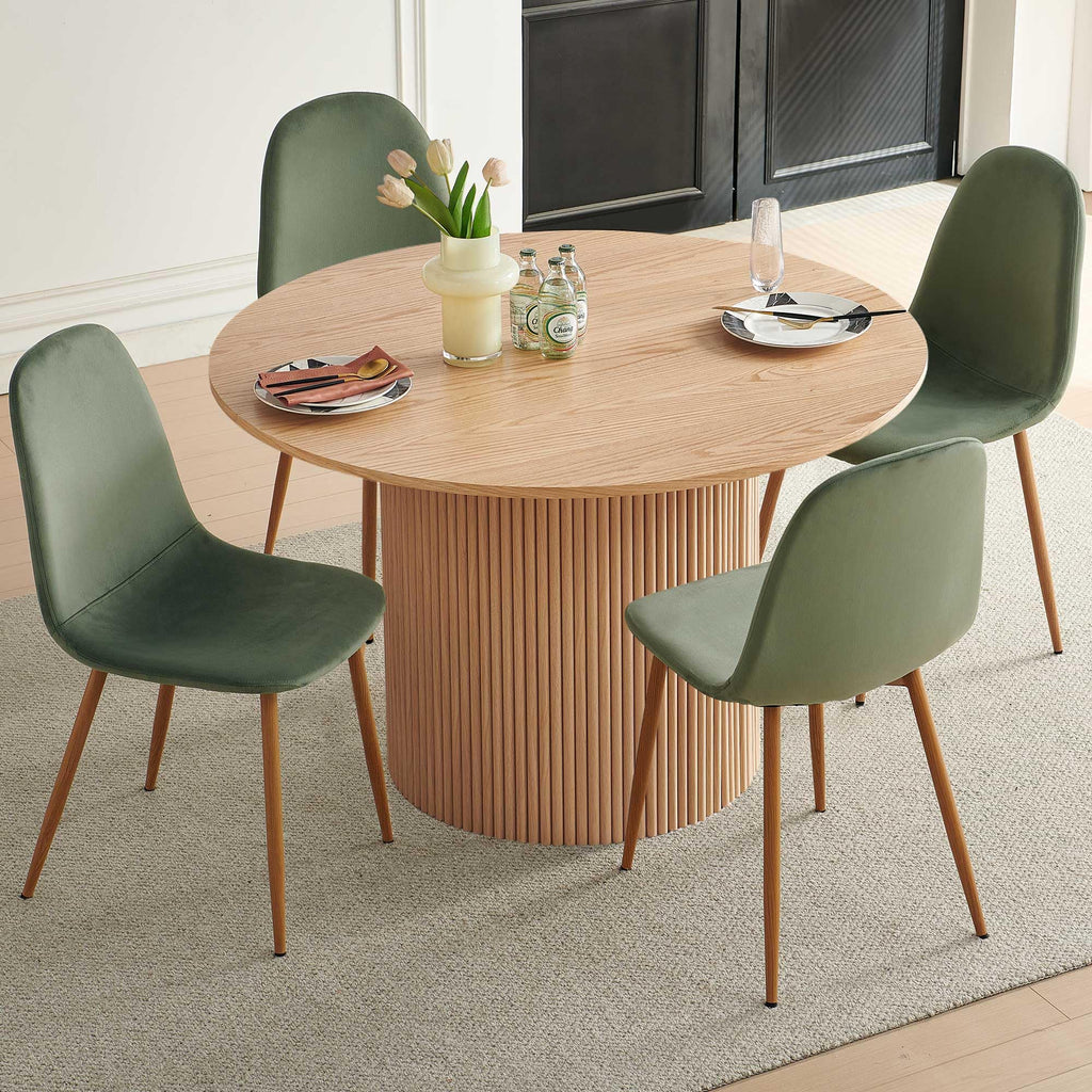Dining Table Set for 4, Mid Century Modern 47 Inch Wooden Round Dining Table Set, Space Saving (Table + 4 Green