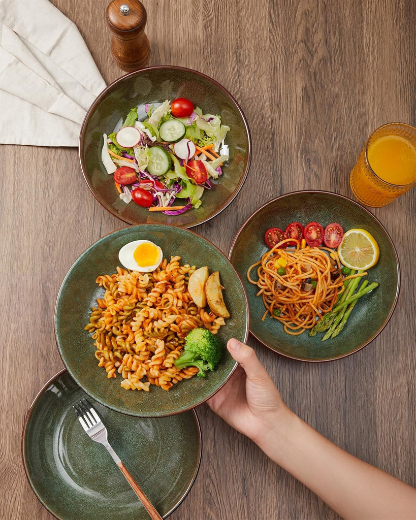 32 Piece Double Bowl Dinnerware Sets with Pasta Bowls, Highly Chip and Crack Resistant Plates and Bowls Sets