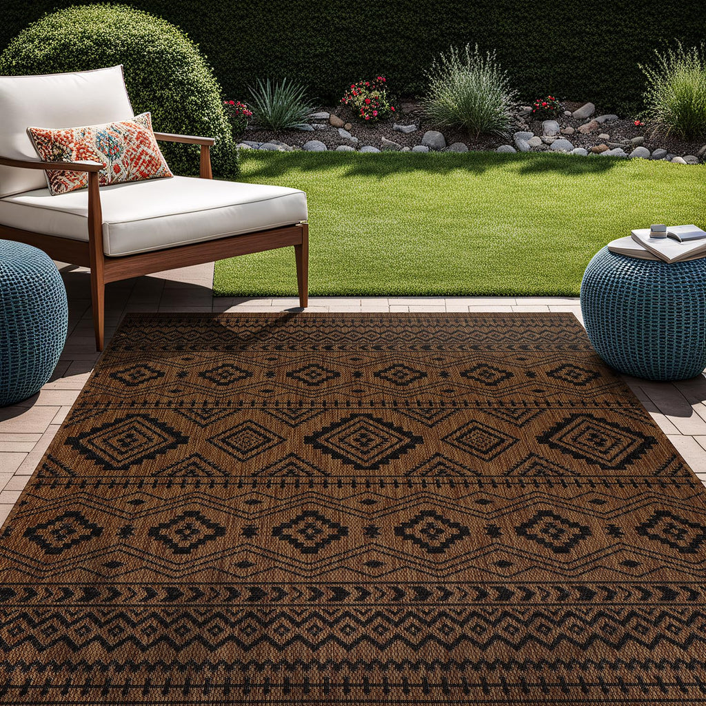 Waikiki Boho Indoor Outdoor Rug 9x12, Washable Outside Carpet, Deck, Porch, Bohemian Area Rug, Farmhouse Rugs, Aztec
