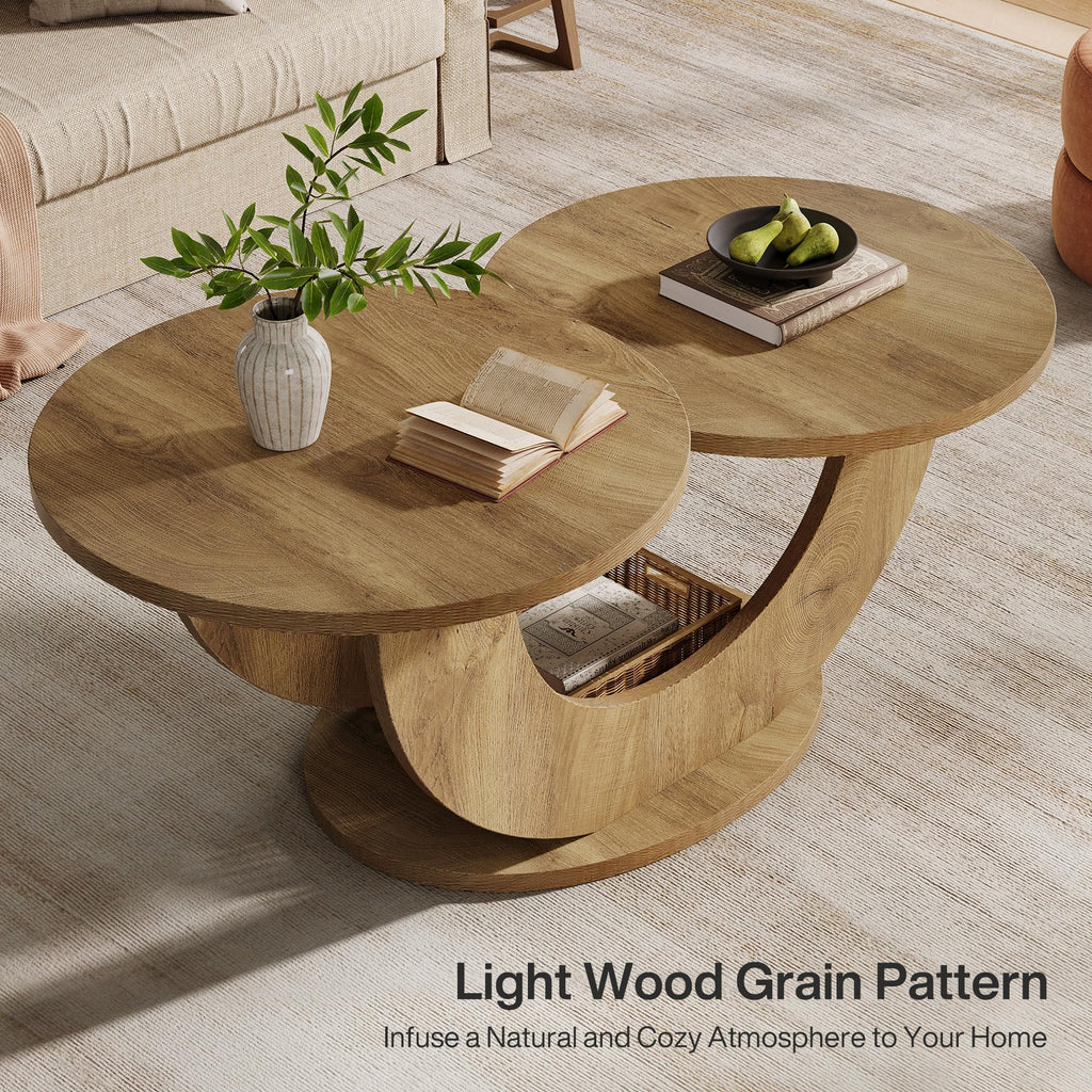 46-inch Round Coffee Table, Modern Living Room Coffee Table with Funky U-Shaped Frame, Low Accent Center Tea Table
