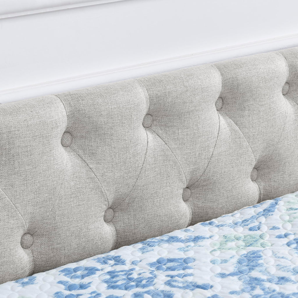 Linuque Upholstered Queen Size Daybed with 2 Storage Drawers, Solid Wood Sofa Bed Frame with Button Tufted Backrest