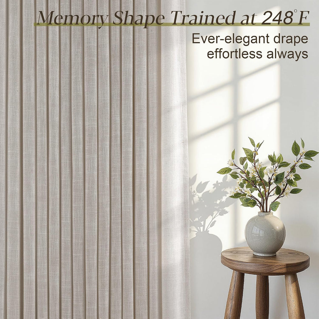 Pinch Pleated Linen Curtains 90 Inches Long 2 Panels for Living Room Bedroom Light Filtering Curtain Memory Shape