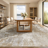 Washable 10x14 Area Rug for Living Room: Modern Abstract Neutral Large Soft Thin Rugs - Non Slip Ind