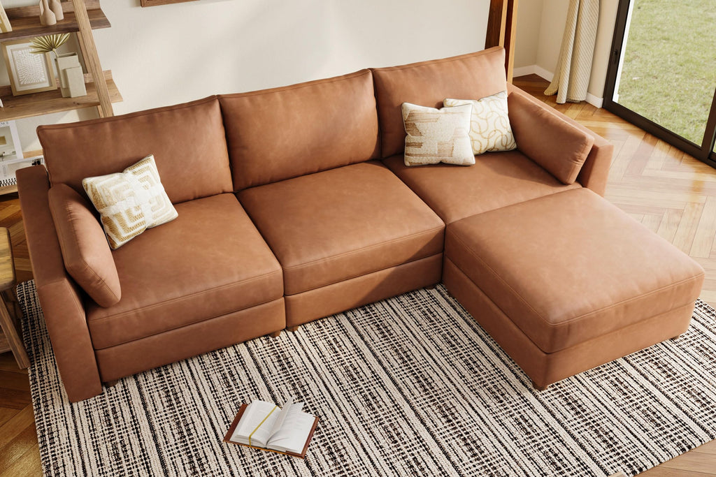 Faux Leather Modular Sectional Sofa Wide L Shaped Couches Brown