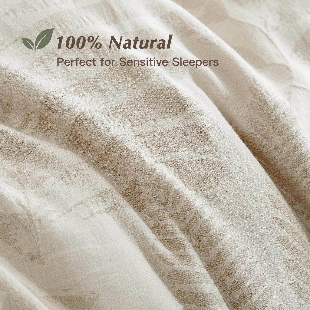 Linen Cotton Blend Duvet Cover Set, Palm Leaf
