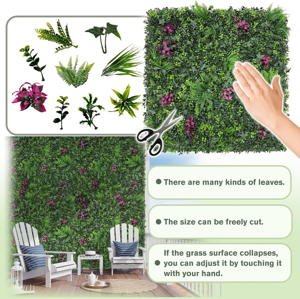 Faux Greenery Grass Wall Boxwood Plant Panel: 20"x20"() - Set of 8