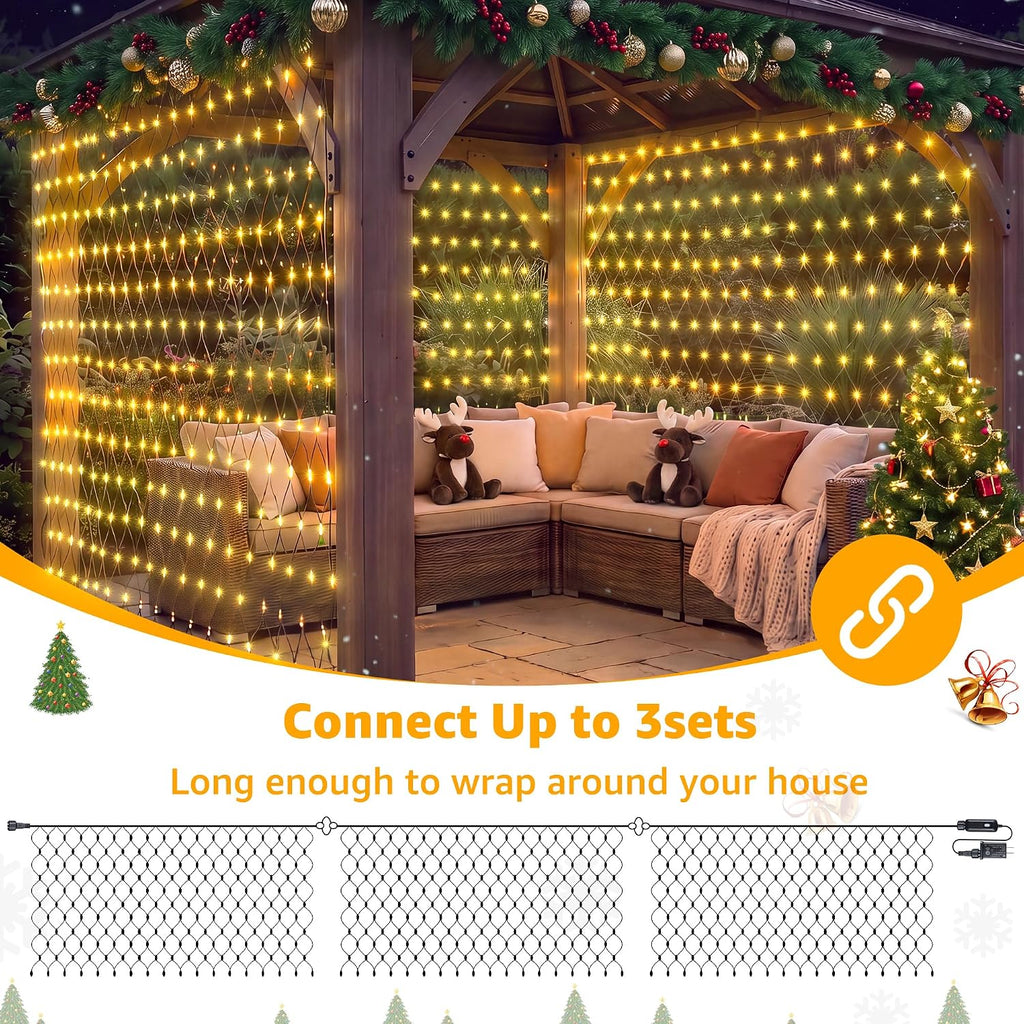 Christmas Net Lights Outdoor 360 LED, IP67, 10x5ft, Warm White