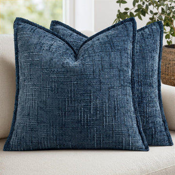 Slubby Textured Decorative Euro Throw Pillow Covers Navy Blue 22x22