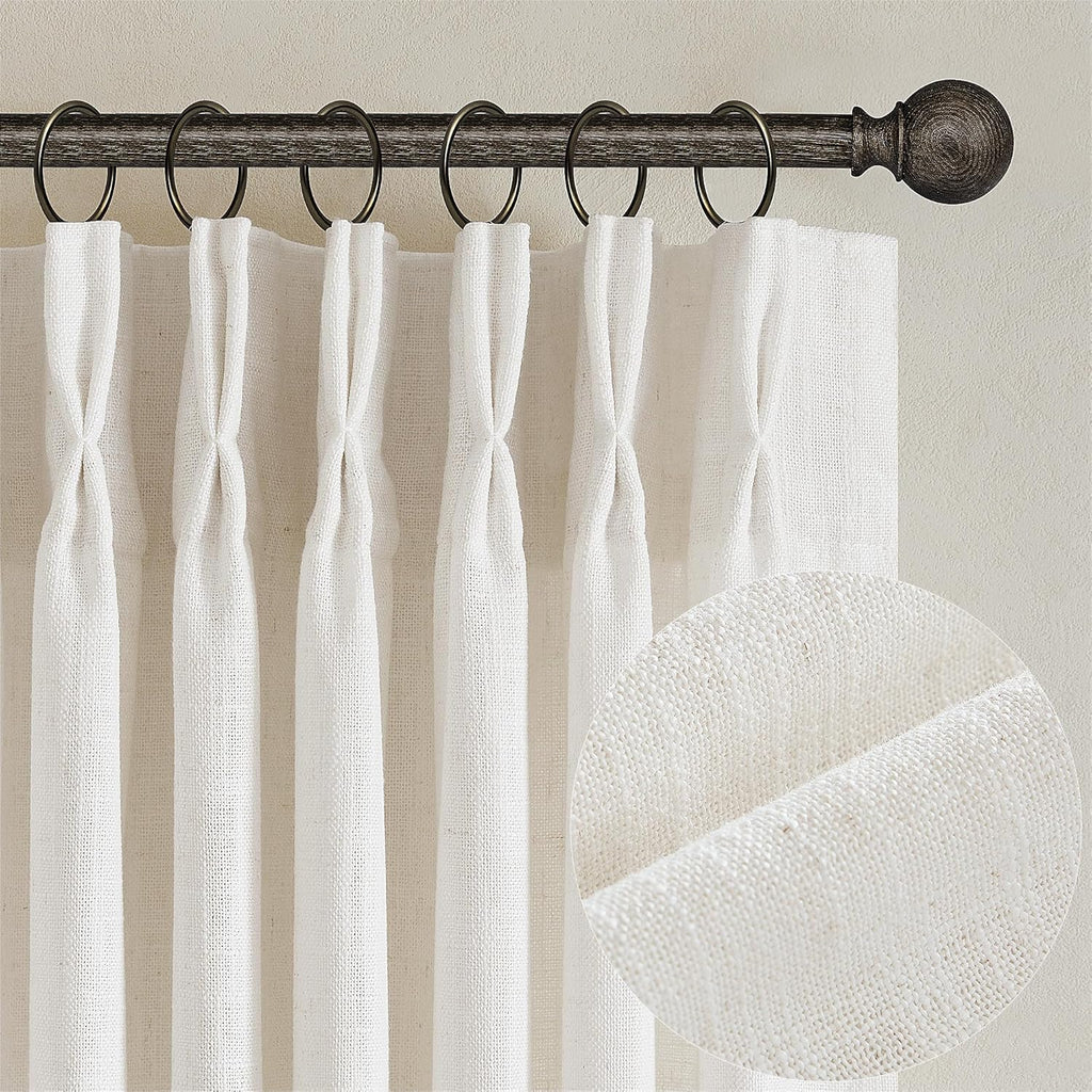 Natural Pinch Pleated Linen Curtains 84 Inch Length 2 Panels for Living Room Bedroom Textured Cream Ivory Birch Semi