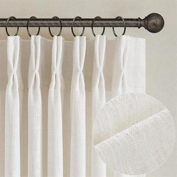 Natural Pinch Pleated Linen Curtains 84 Inch Length 2 Panels for Living Room Bedroom Textured Cream Ivory Birch Semi