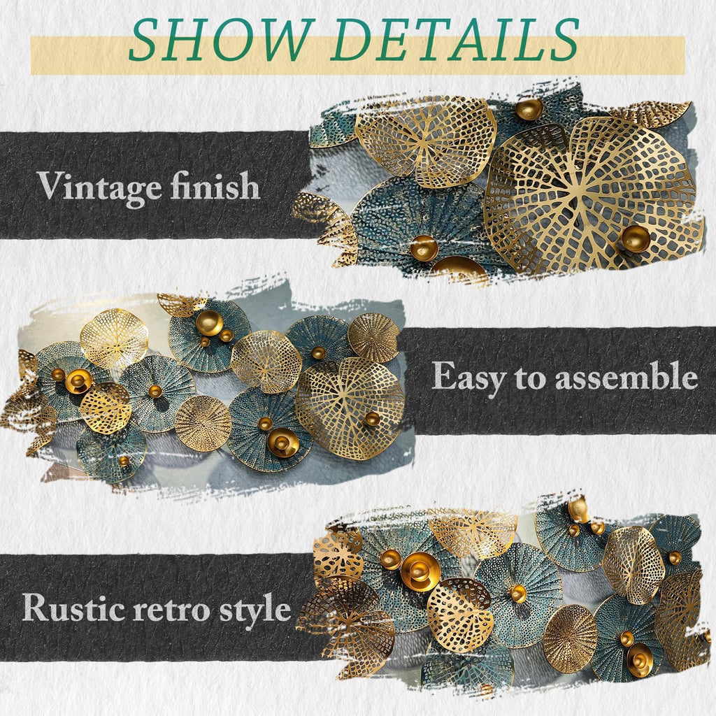 Large Metal Wall Art, 50"x26" Metal Lotus Leaf Flower Wall Decor