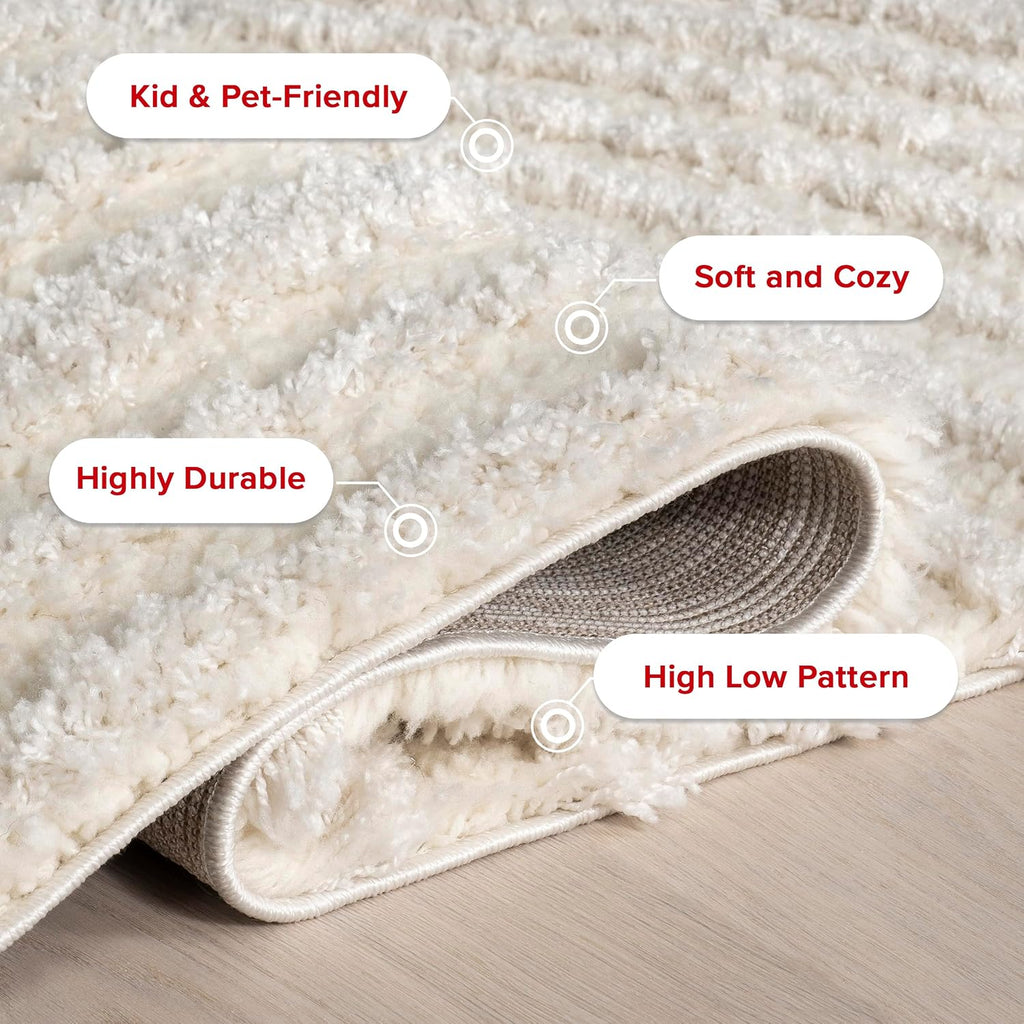 Gloria Beige, 12' x 15', Abstract, Shag, Soft and Cozy, Plush, High Traffic, Stain Resistant, Easy Clean
