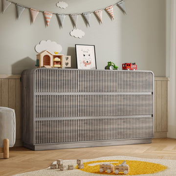 With 9 Drawers, Fluted Chest of Drawers with Round Curved Corner, Hidden Handles, Modern Wood Storage Organizer