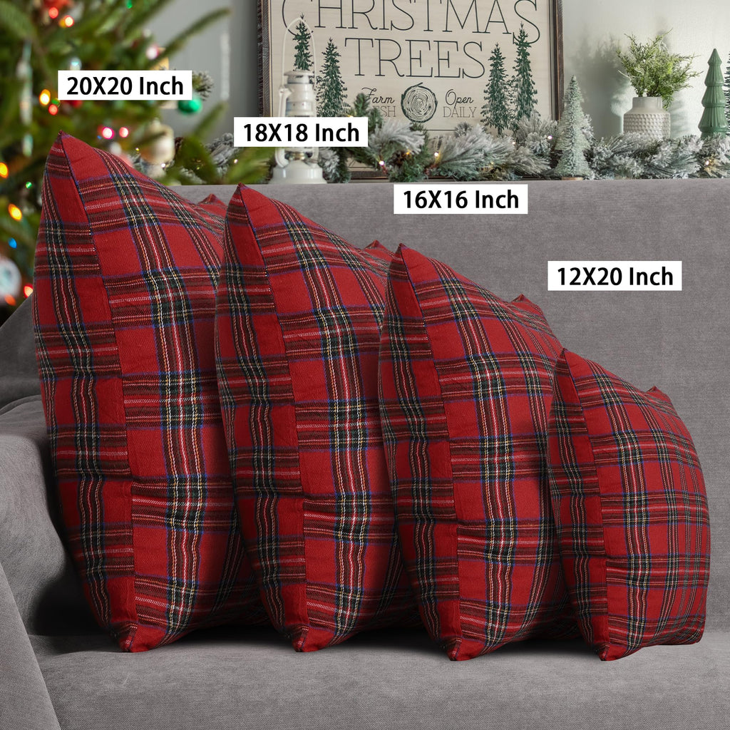 Set of 2 Christmas Scottish Tartan Plaid Throw Pillow Covers Cushion Case Polyester for Farmhouse Home Decor Red and
